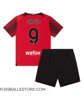 Günstige AC Milan Olivier Giroud #9 Heimtrikotsatz Kinder 2023-24 Kurzarm (+ Kurze Hosen)